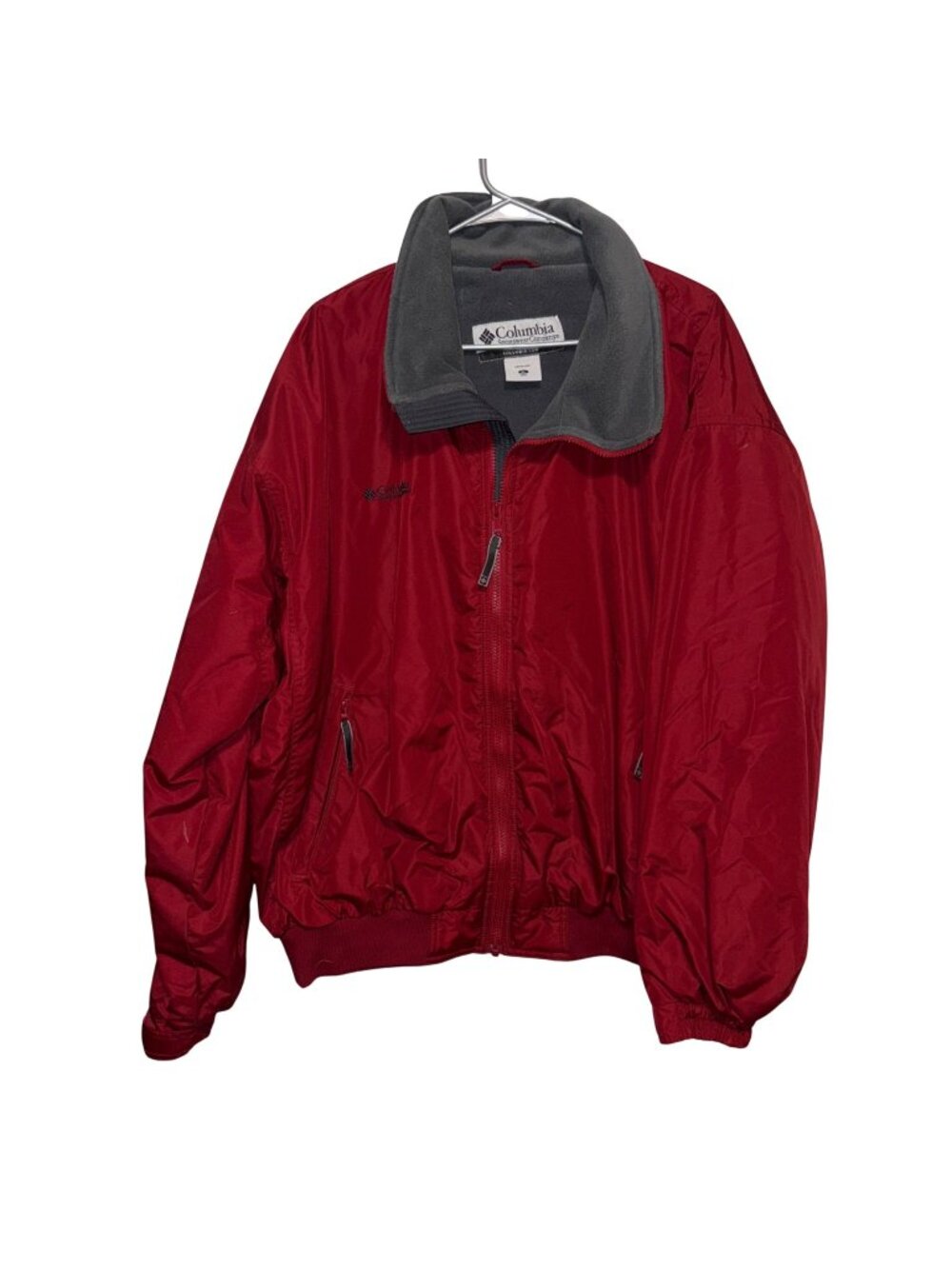 Columbia Mens Red Fleece-Lined Jacket XL With Zippered Pockets & Elastic Hem For